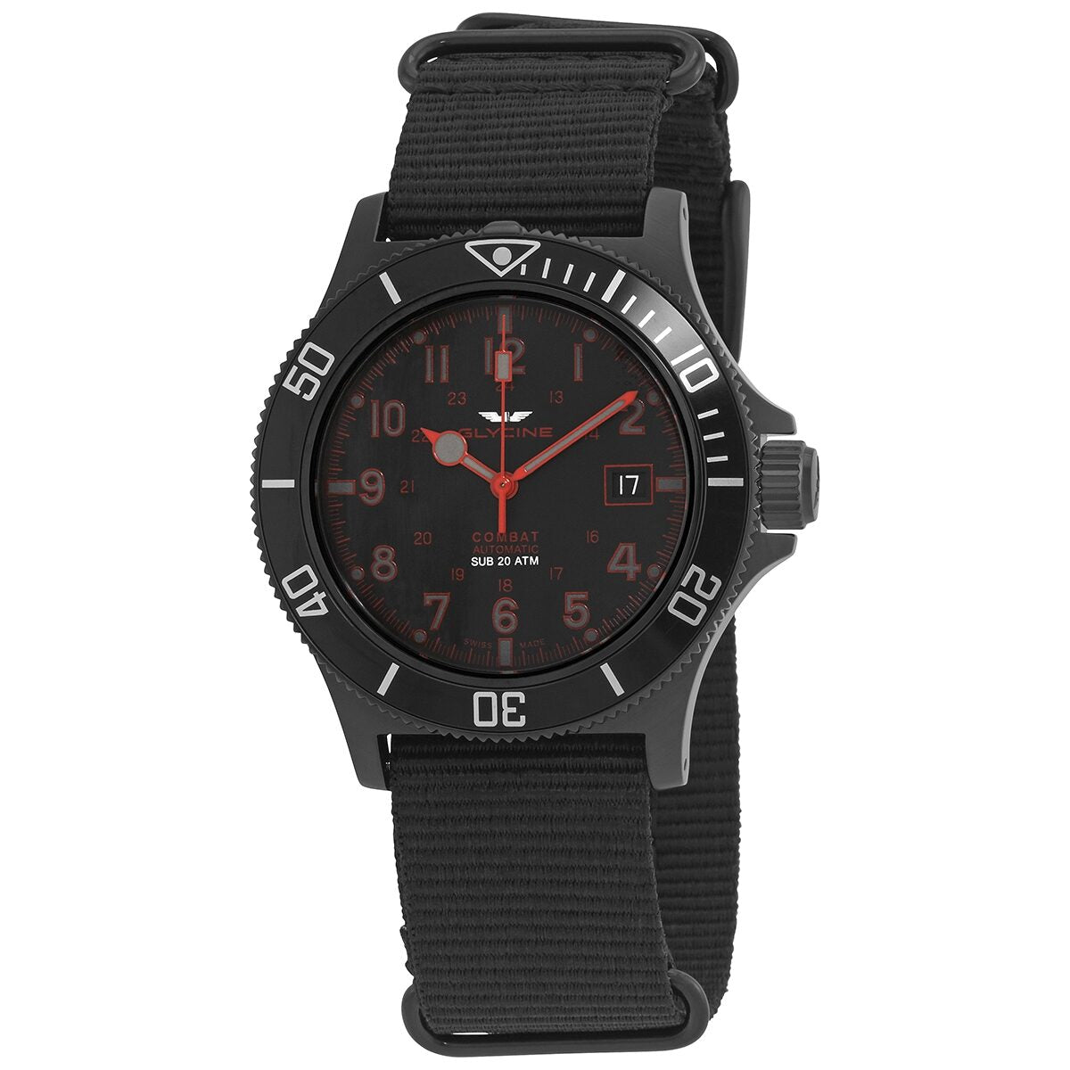 Glycine Combat Sub Automatic Black Dial Men s Nylon Watch GL0085