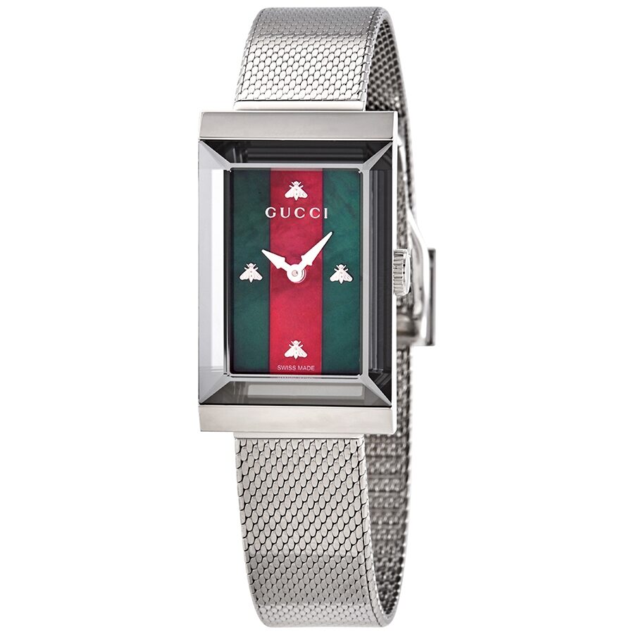 Gucci G Frame Cuarzo Verde y Red Web Mother of Pearl Dial Ladies Watch YA147401 Watches of America