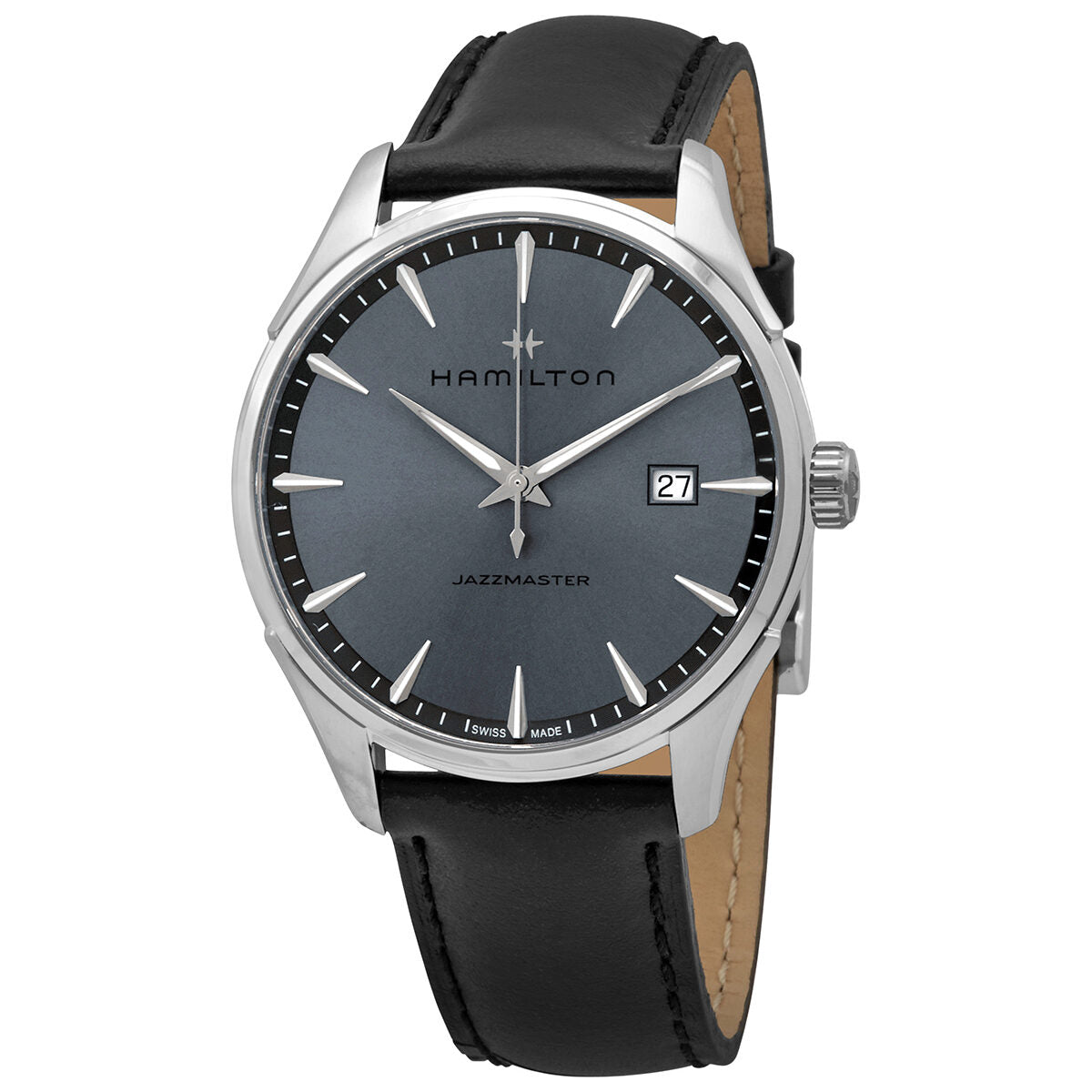 Hamilton Jazzmaster Quartz Grey Dial Black Leather Men's Watch