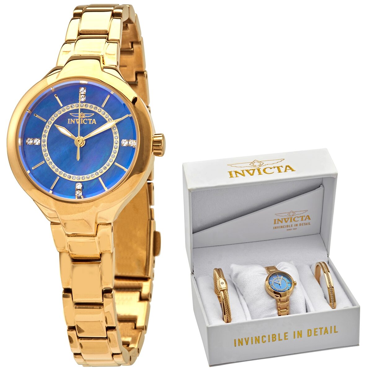 Invicta Angel Crystal Blue Mother of Pearl Dial Ladies Watch and Bracelet Set #29323 - Watches of America