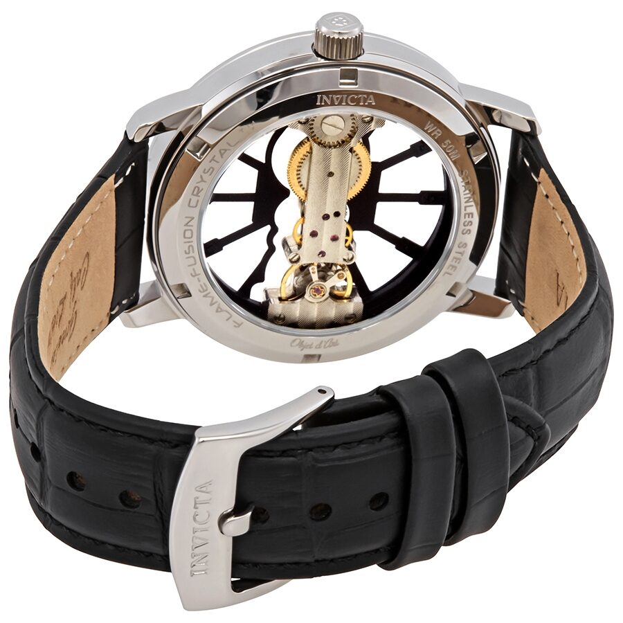 Invicta Objet D Art Transparent Dial Black Leather Men's Watch #25265 - Watches of America #3