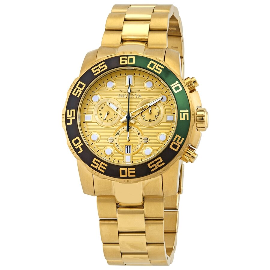 Invicta Pro Diver Chronograph Gold Dial Yellow Gold plated Men s Watch Watches of America