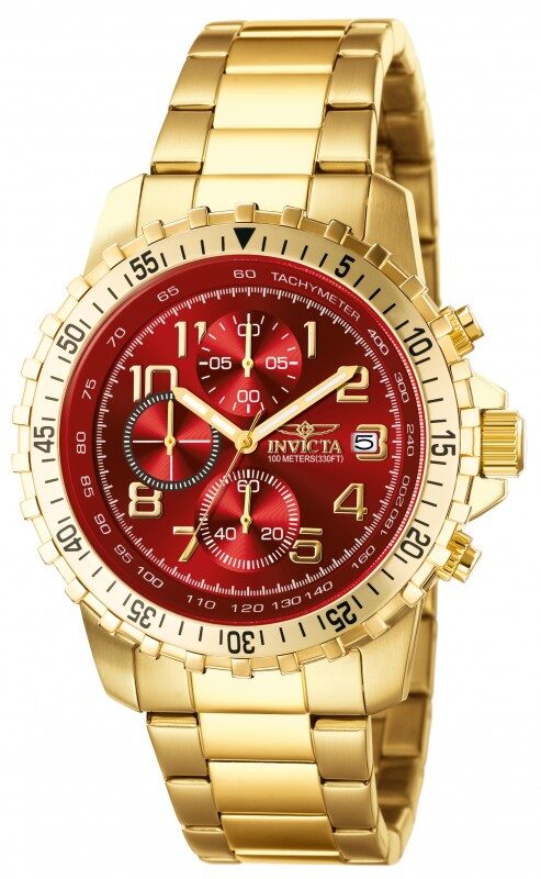 Invicta Specialty II Collection Red Dial 18kt Gold-plated Men's Watch #6400 - Watches of America