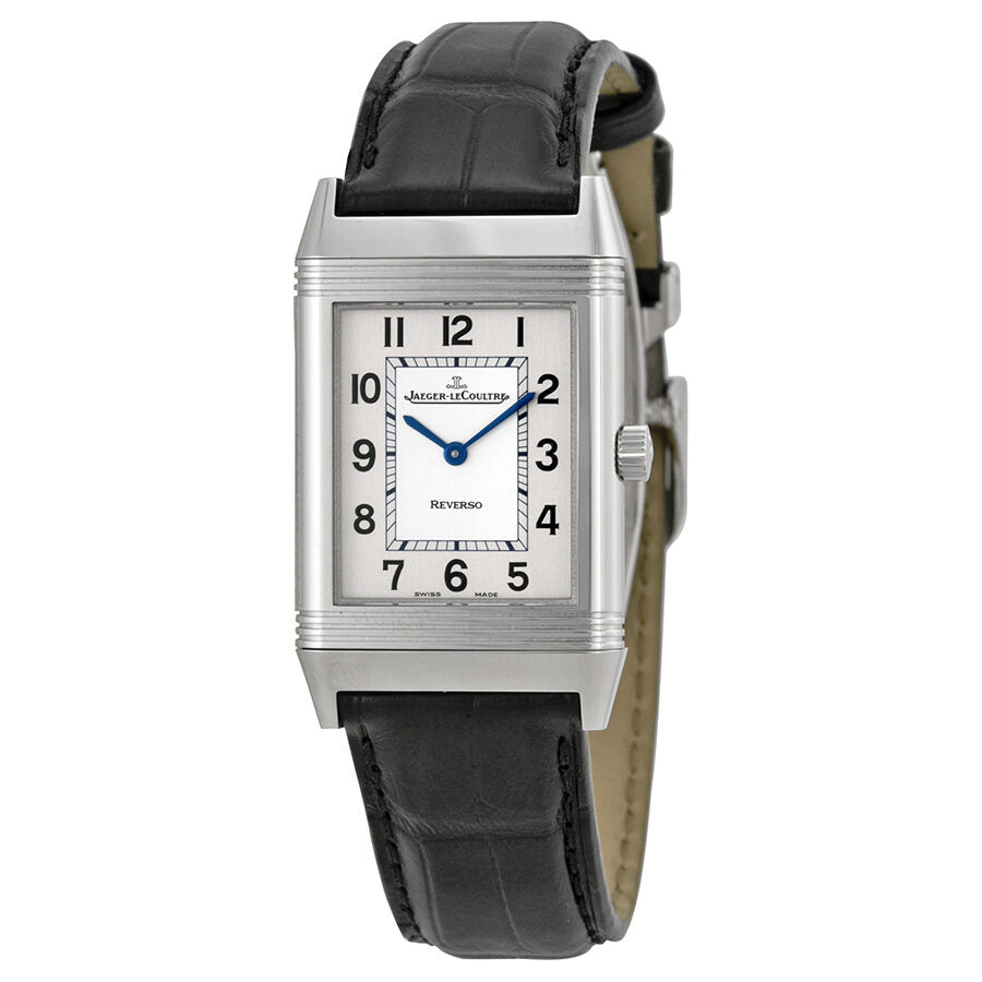 Jaeger LeCoultre Reverso Silver Dial Black Ostrich Leather Strap