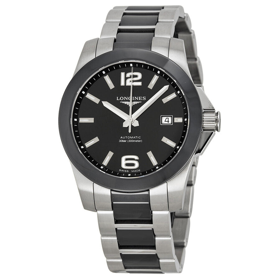 Longines Conquest Automatic Black Dial Steel and Black Ceramic