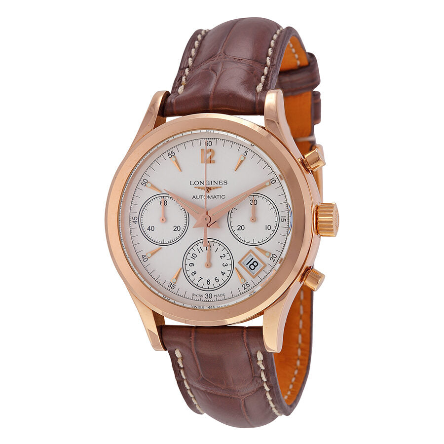 Longines Heritage Automatic Chronograph Silver Dial 18kt Rose Gold Brown Leather Men s Watch L2.742.8.76.2 Watches of America