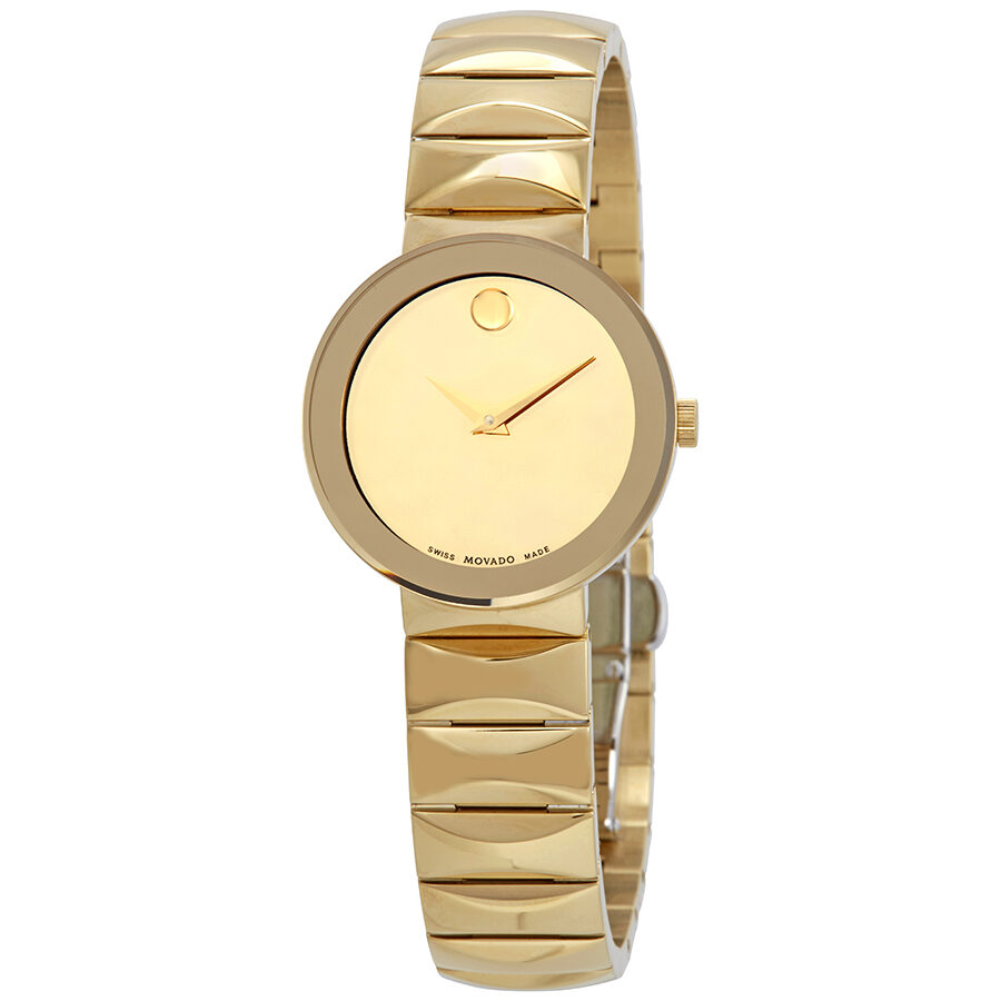 Movado Sapphire Yellow gold plated Mirror Dial Ladies Watch 0607214 Watches of America