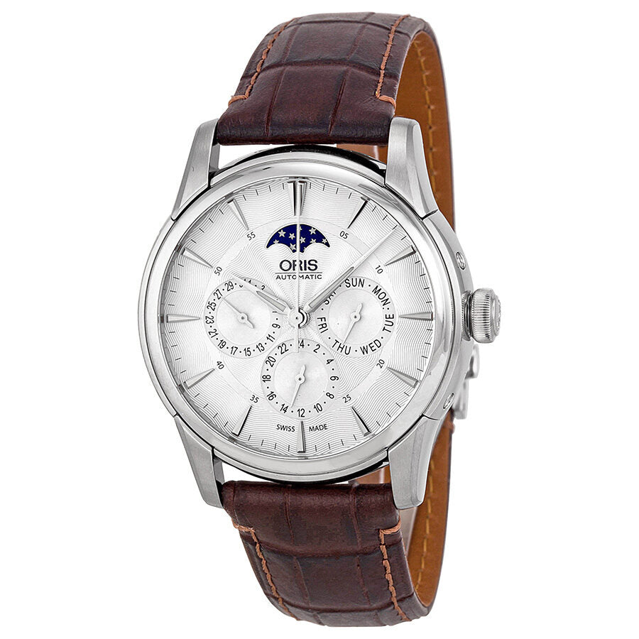 Oris Artelier Complication Silver Dial Brown Leather Men's Watch