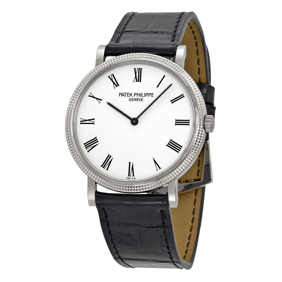 Patek Philippe Calatrava esfera blanca 18k oro blanco reloj para