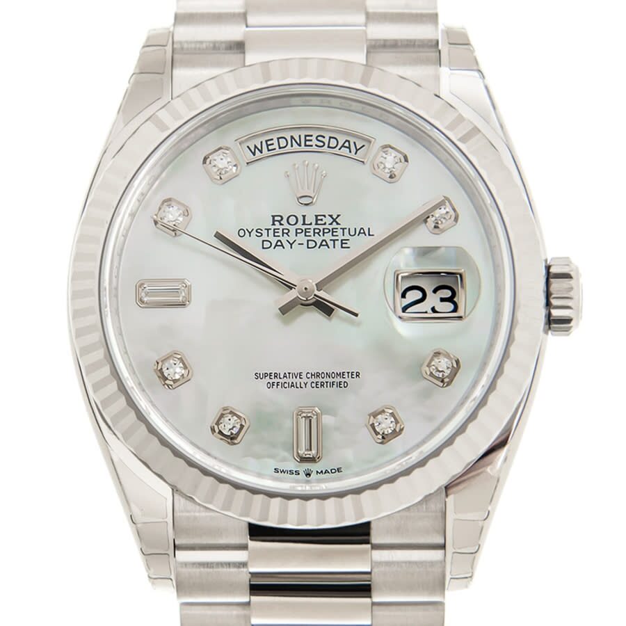 emulering aritmetik Gavmild Rolex Day-Date 36 Automatic Mother of Pearl Diamond Dial President Watch  128239MDP – Watches of America