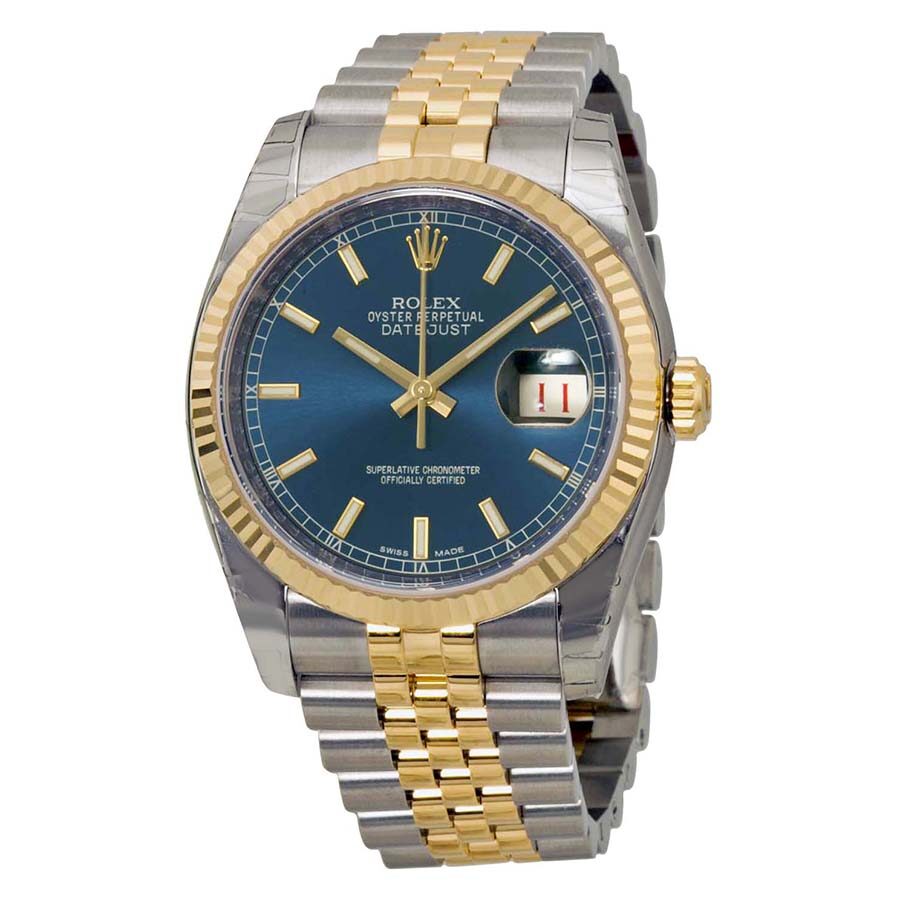 Rolex Oyster Perpetual Datejust 36 Blue Dial Stainless and Yellow Gold Jubilee Bracelet Automatic Men's Watch 116233BLSJ – Watches