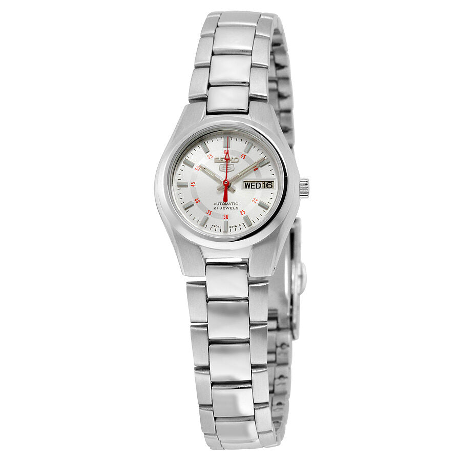 Seiko 5 Automatic Silver Dial Stainless Steel Ladies Watch #SYMC21 - Watches of America