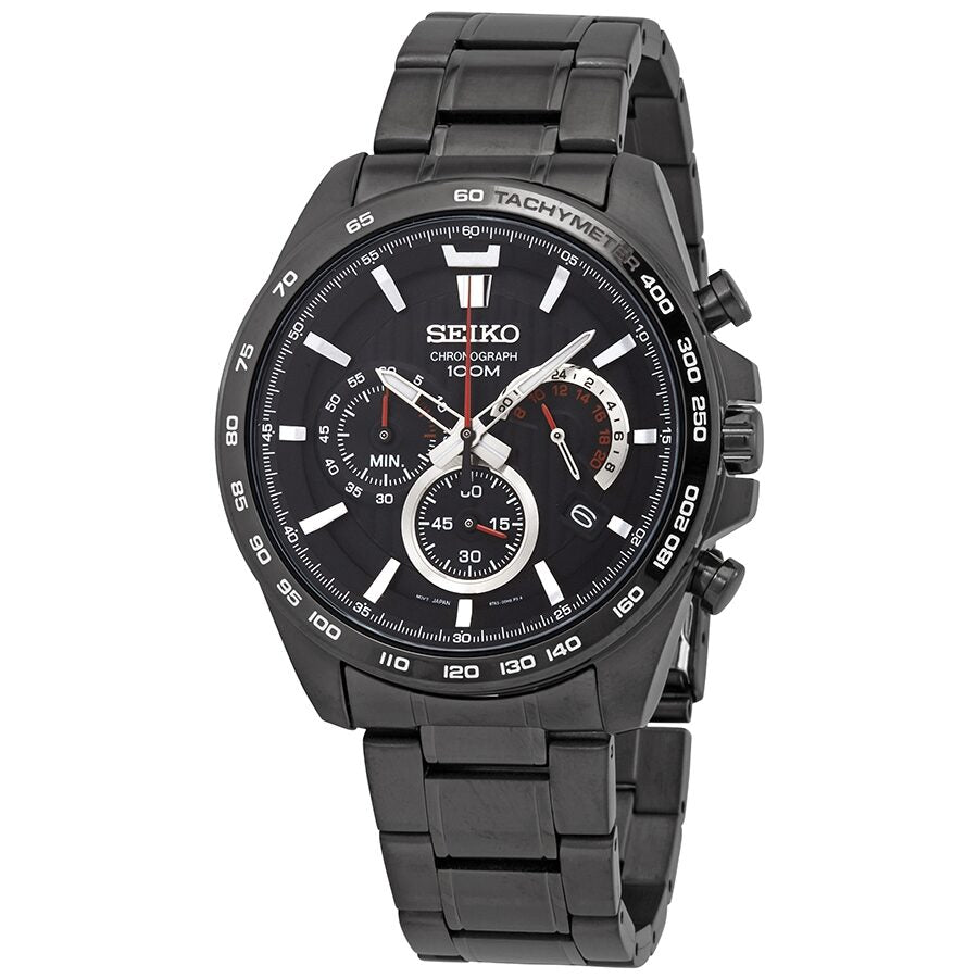 Seiko Chronograph Quartz Black Dial Black-plated Men's Watch #SSB311P1 - Watches of America