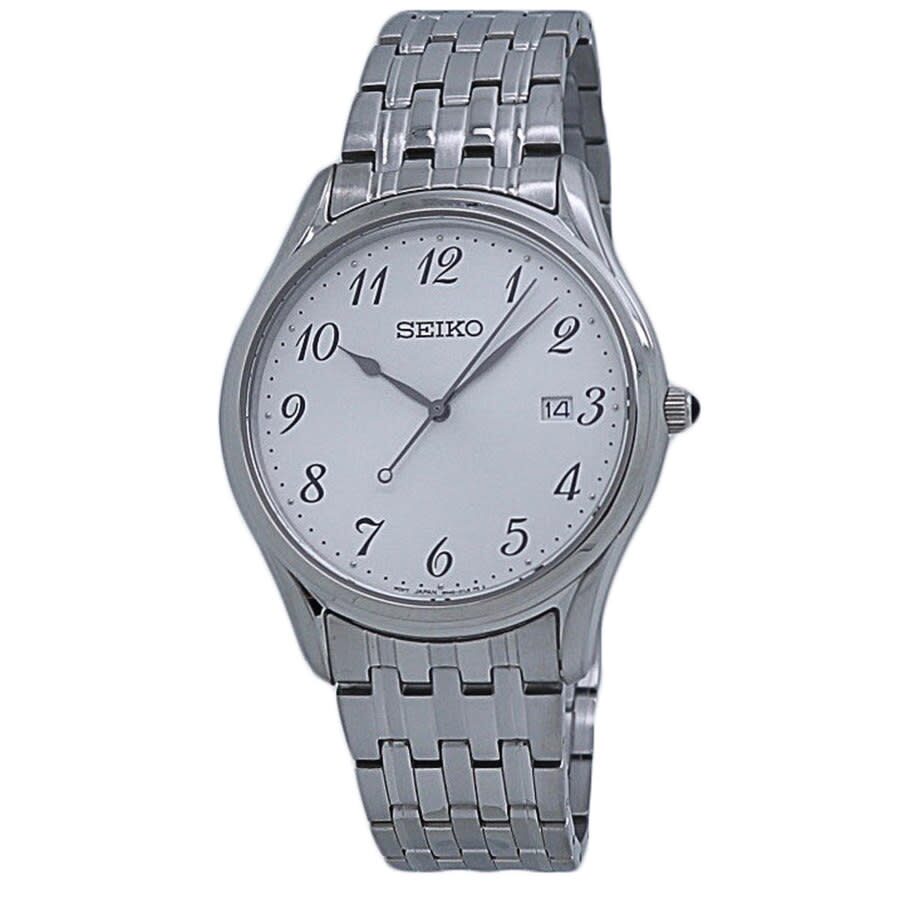 Seiko Classic Quartz Silver Dial Stainless Steel Men's Watch #SUR299 - Watches of America