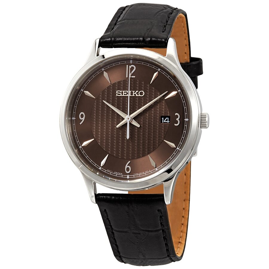 Seiko Quartz Watch Leather Strap Seiko Quartz Brown Dial Black