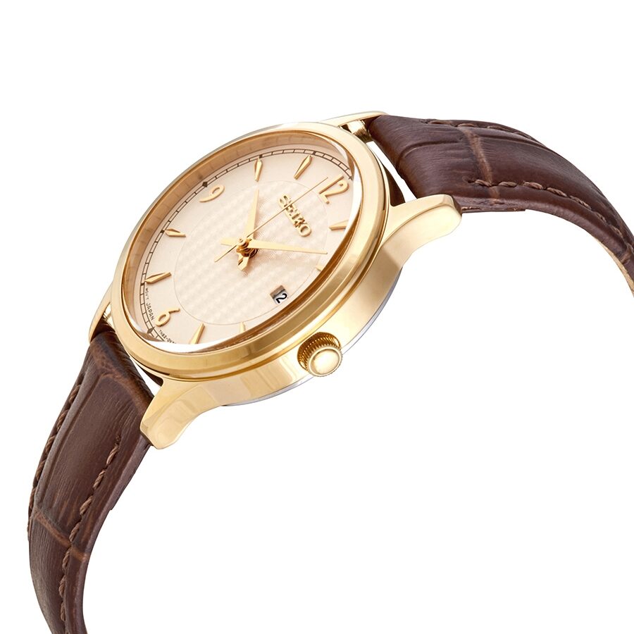 Seiko Quartz Off White Dial Brown Leather Ladies Watch #SXDG96 - Watches of America #2
