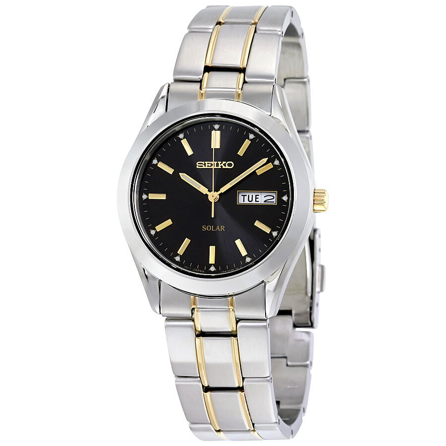 Seiko Mens Seiko Solar Watch Black Seiko Solar Black Dial Two-tone