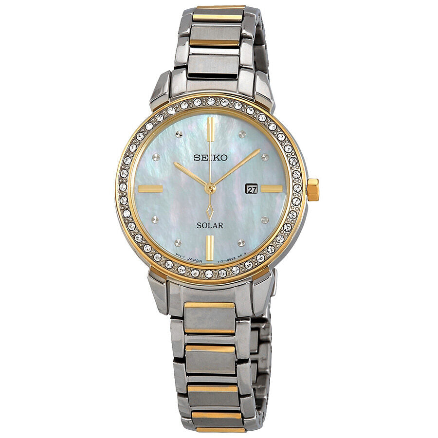 Seiko Solar Crystal White Mother of Pearl Dial Ladies Watch SUT328