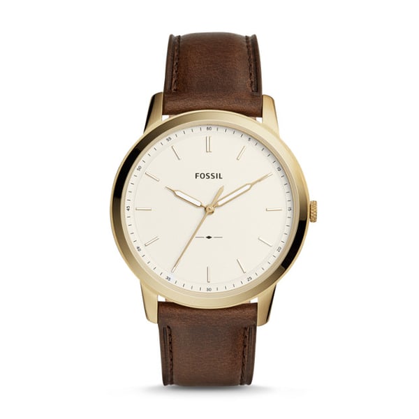 Fossil Reloj minimalista de cuero marrón con tres manecillas para hombre FS5397