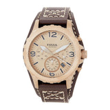 Fossil Nate Chronograph Gold Dial Brown Leather Reloj para hombre JR1495