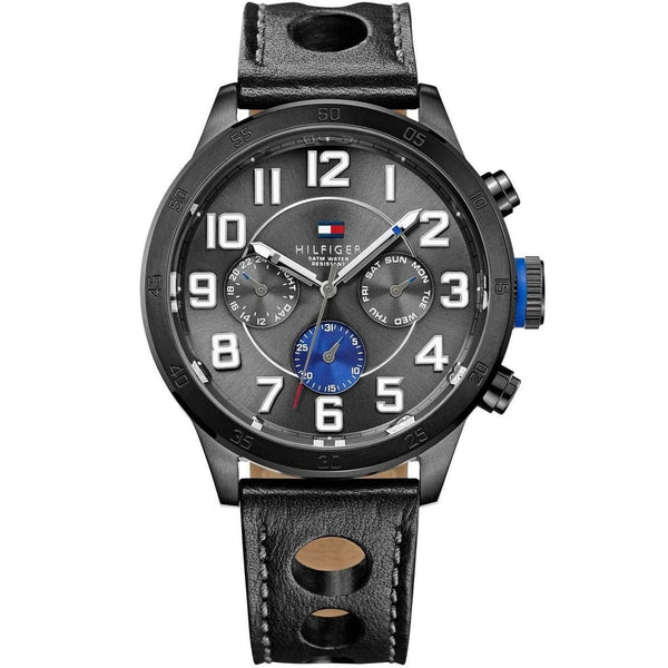 Tommy Hilfiger Multi-Function Grey Dial Black Leather Men's Watch 1791051