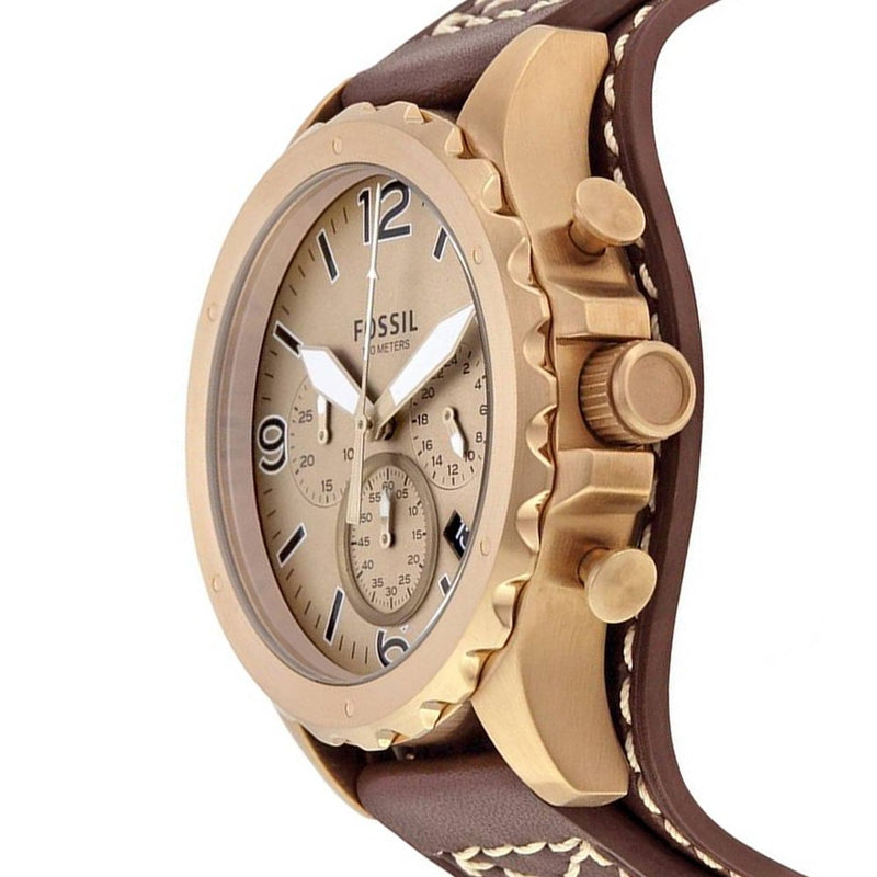 Fossil Nate Chronograph Gold Dial Brown Leather Reloj para hombre JR1495