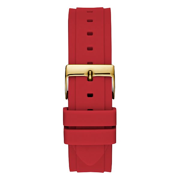 Reloj Guess para Mujer con Caja en Tono Dorado y Silicona Roja GW0431L1