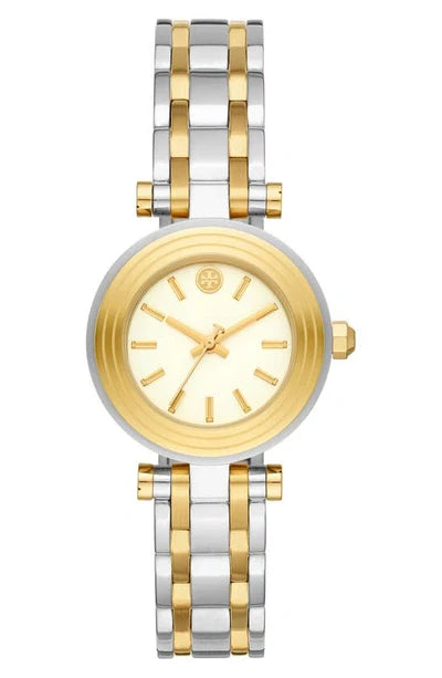 Tory Burch Classic T Watch Two Tone Yellow Gold Silver Women's Watch TBW9014
