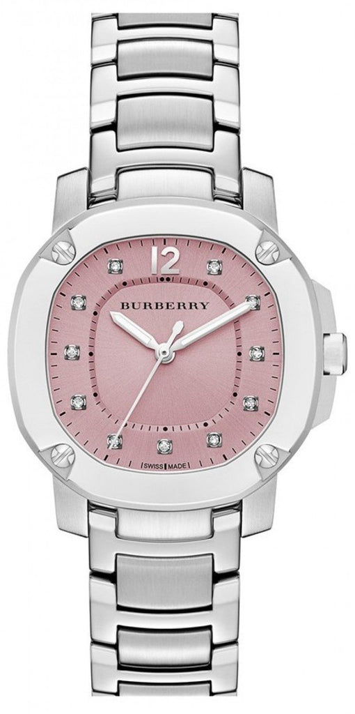 Burberry The Britain Diamonds Pink Dial Silver Steel Strap Watch for Women - BBY1805 BBY1805 - Image 1