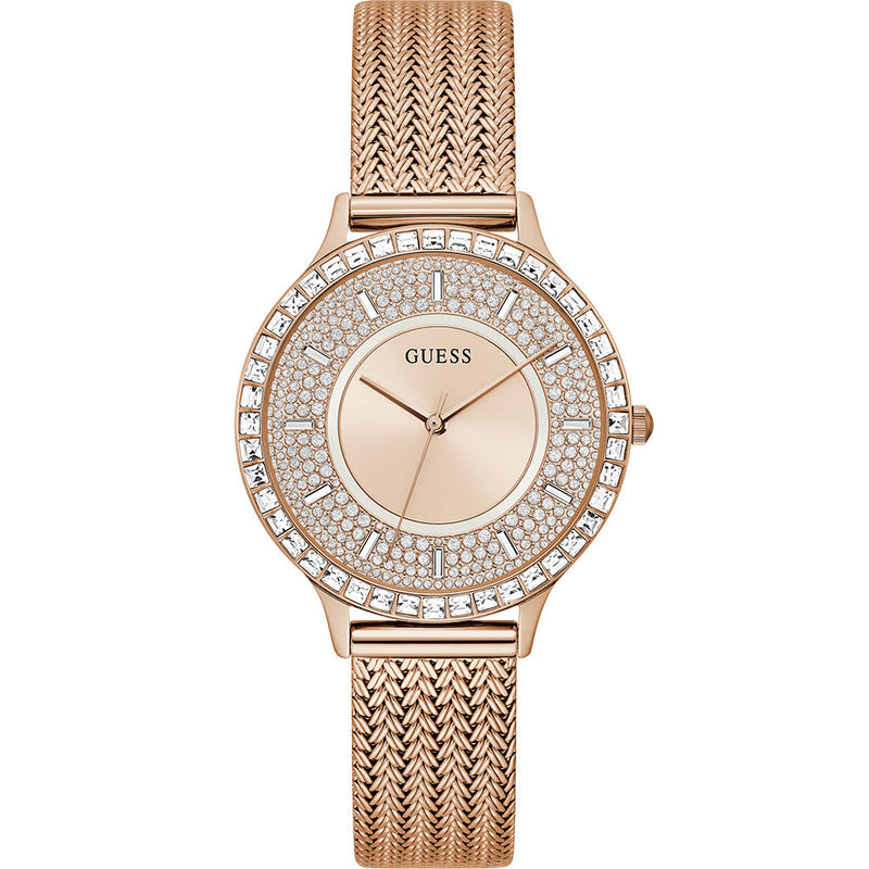 Reloj Guess Soiree para mujer con correa de malla en tono dorado rosa GW0402L3