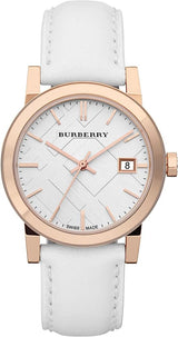 Burberry Caja de oro rosa Reloj de mujer con correa de cuero blanco BU9108