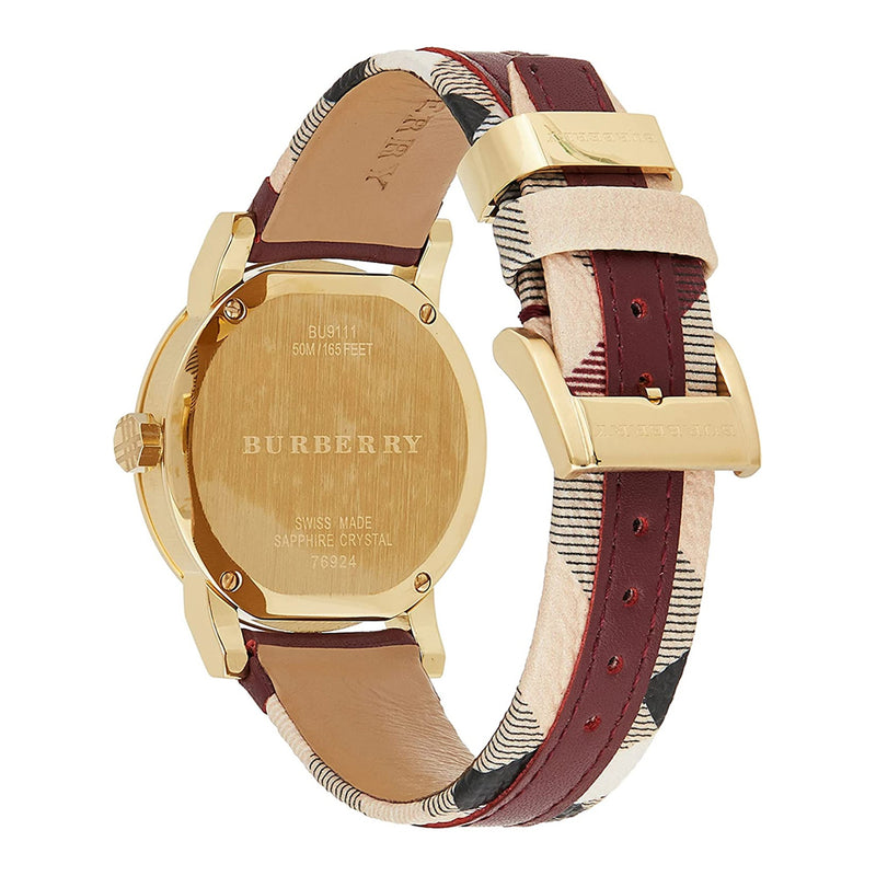 Burberry The City Champagne Dial Tan cuero y tejido Trim Ladies Watch BU9133