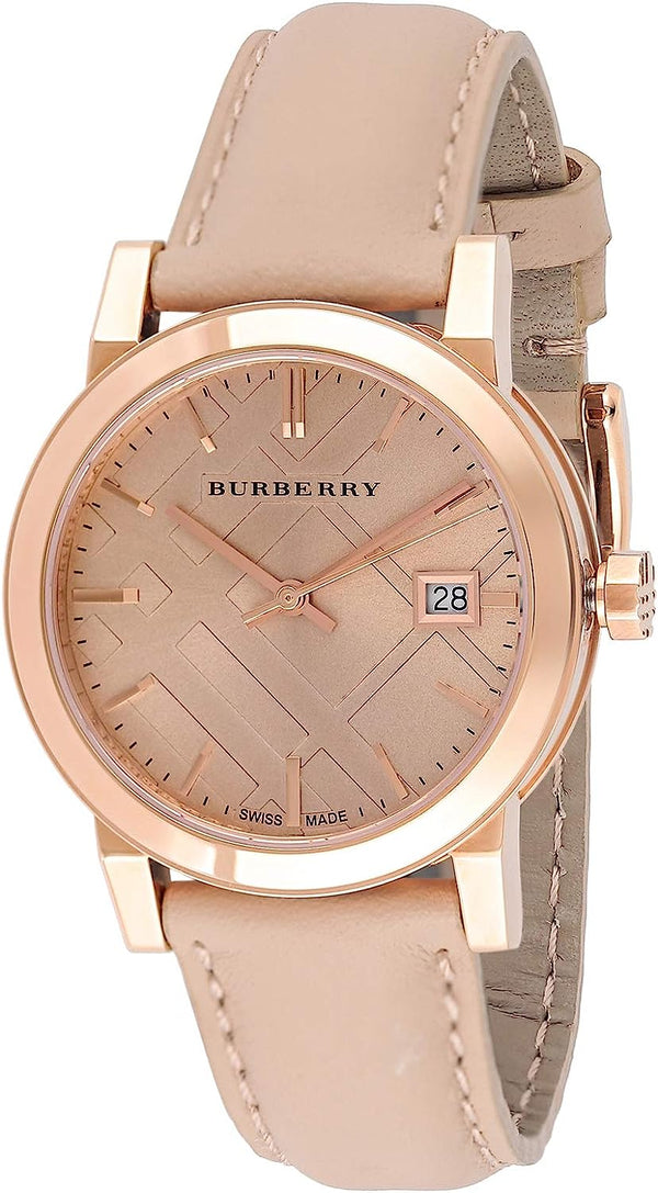 Burberry BU9131 Reloj para mujer con correa de cuero rosa de 34 mm