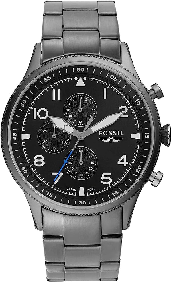 Fossil Pilot Chronograph Smoke Reloj de acero inoxidable para hombre FS5834