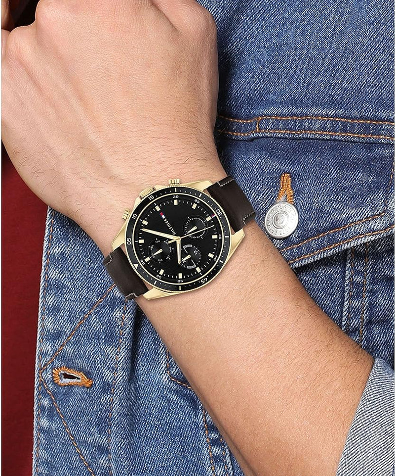 Tommy Hilfiger Parker Chronograph Black Dial Brown Leather Strap Watch For Men - 1791836 1791836 - Image 7