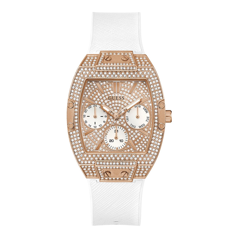 Reloj Mujer Guess Caja Oro Rosa Silicona Blanca GW0105L3