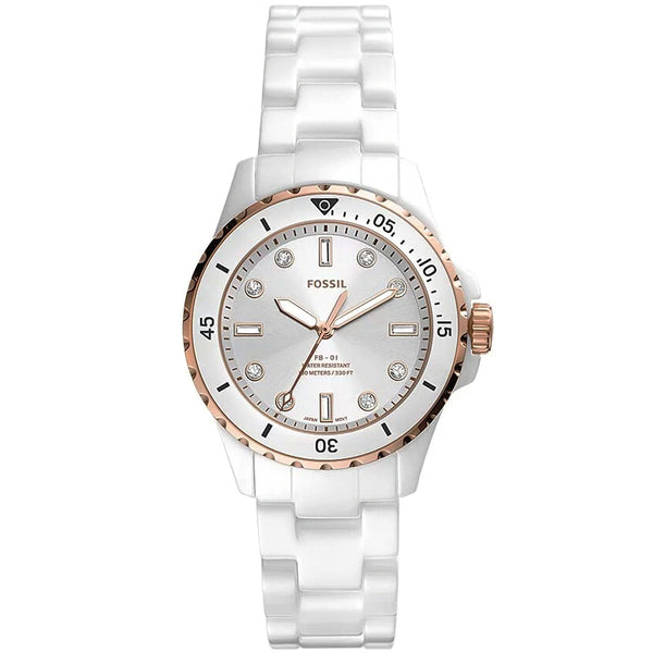 Fossil FB-01 Reloj de mujer con esfera blanca y cristal de cuarzo CE1107