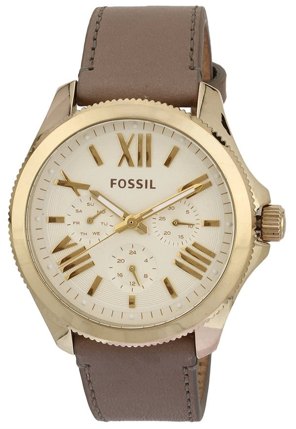 Fossil Cecile Champagne Dial Gris Correa de cuero Ladies Watch AM4529