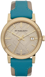 Burberry Reloj para mujer de cuero turquesa Nova Check 38 mm BU9018