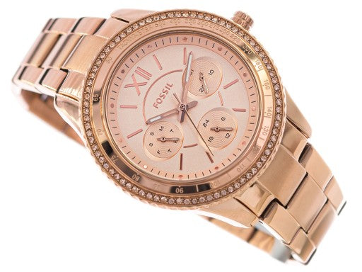 Fossil Stella Chronograph Quartz Crystal Rose Gold Dial Ladies