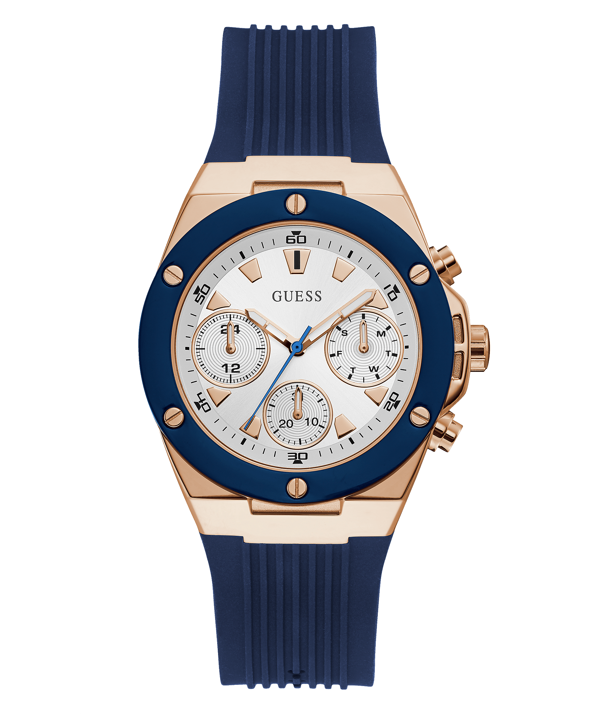 Guess Rose Gold Tone Blue Silicone Women's Watch GW0030L5 – Watches of ...