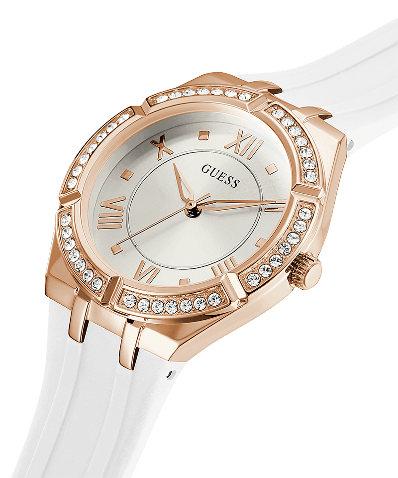 Reloj Guess Cosmo Oro Rosa Correa Blanca Mujer GW0034L2
