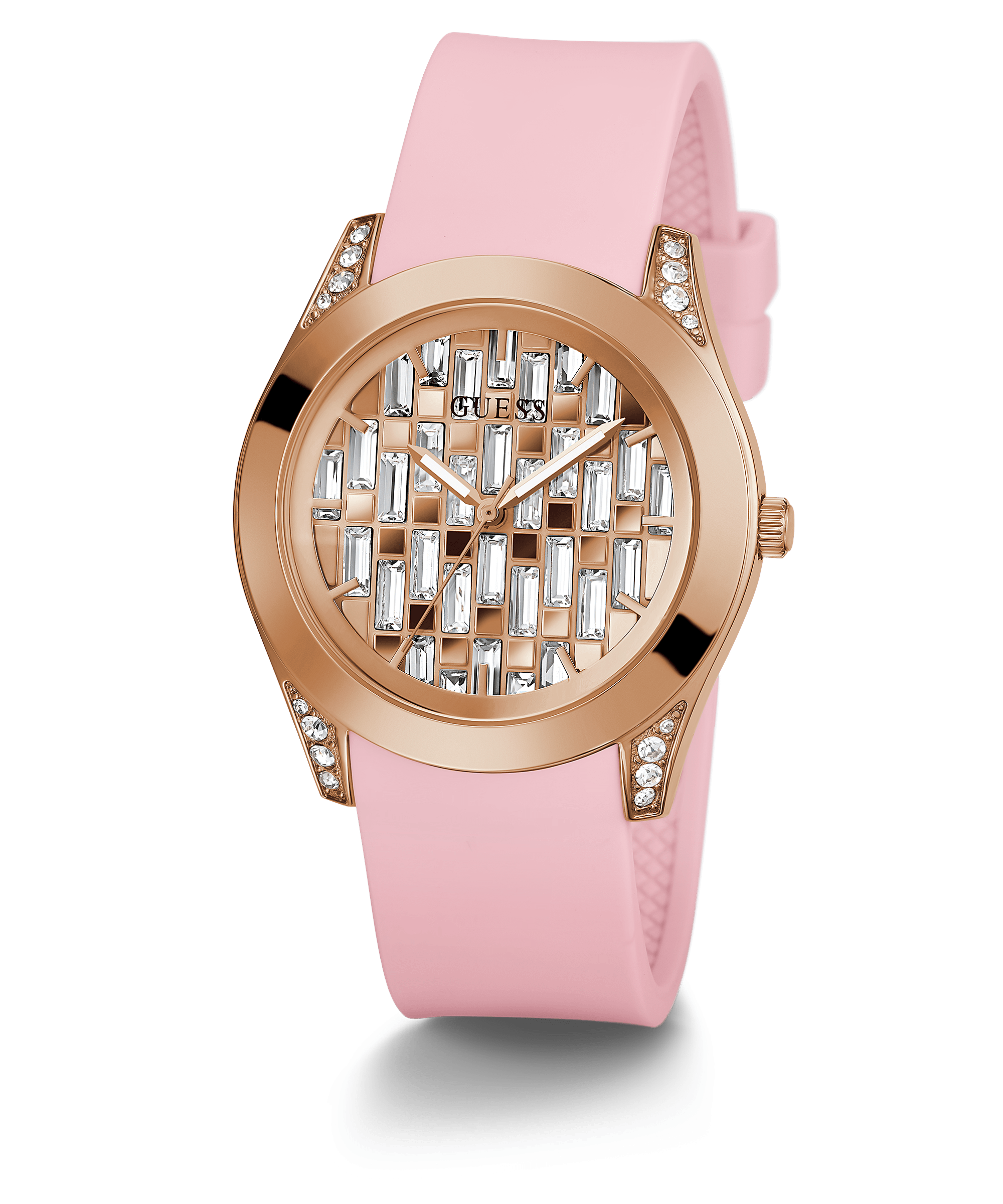 Reloj Guess Clarity para mujer con correa de silicona en tono rosa GW0109L2