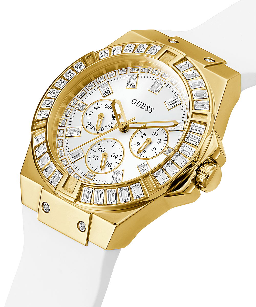 Reloj Mujer Guess Luna Correa Goma Dorada W0653L3 – Watches of America