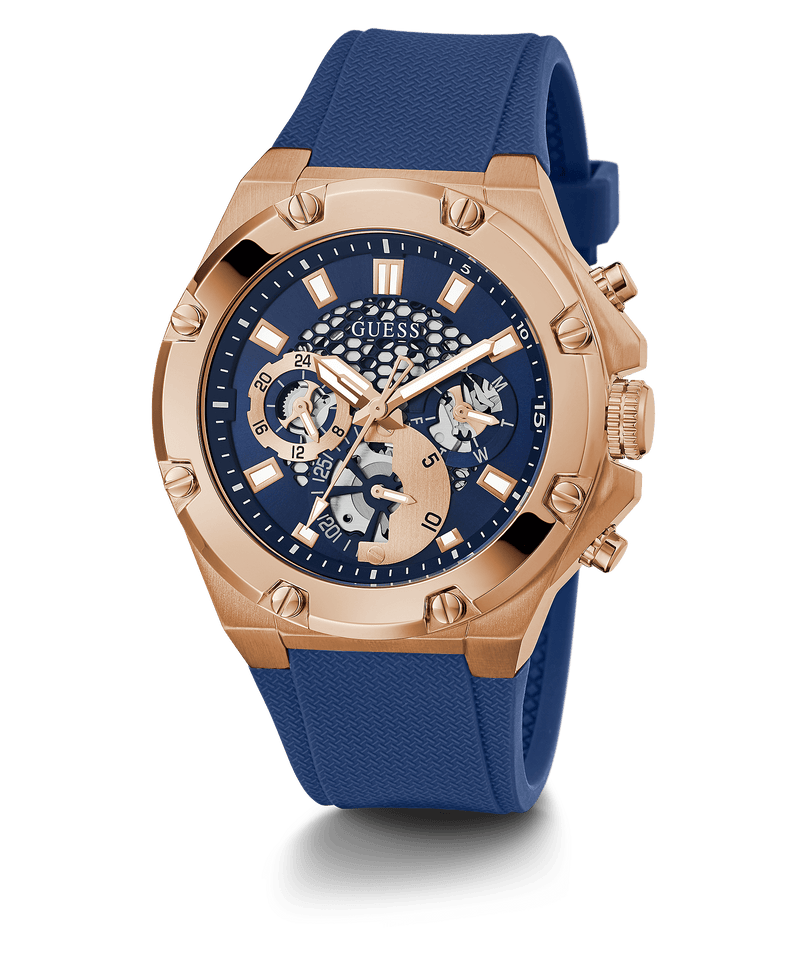 Reloj Guess Acero Oro Rosa con Silicona Azul GW0034L