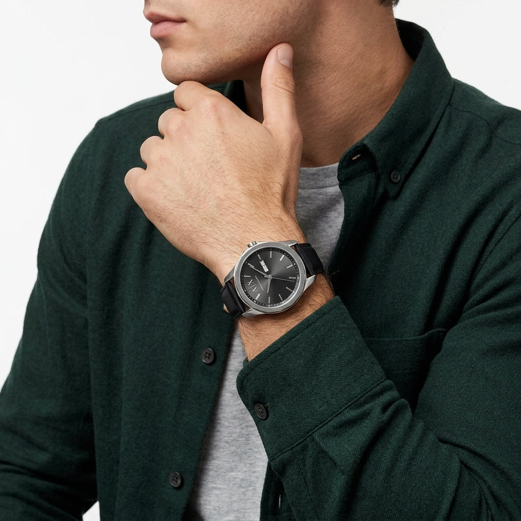 Armani Exchange Banks Black Leather Men's Watch - AX1735