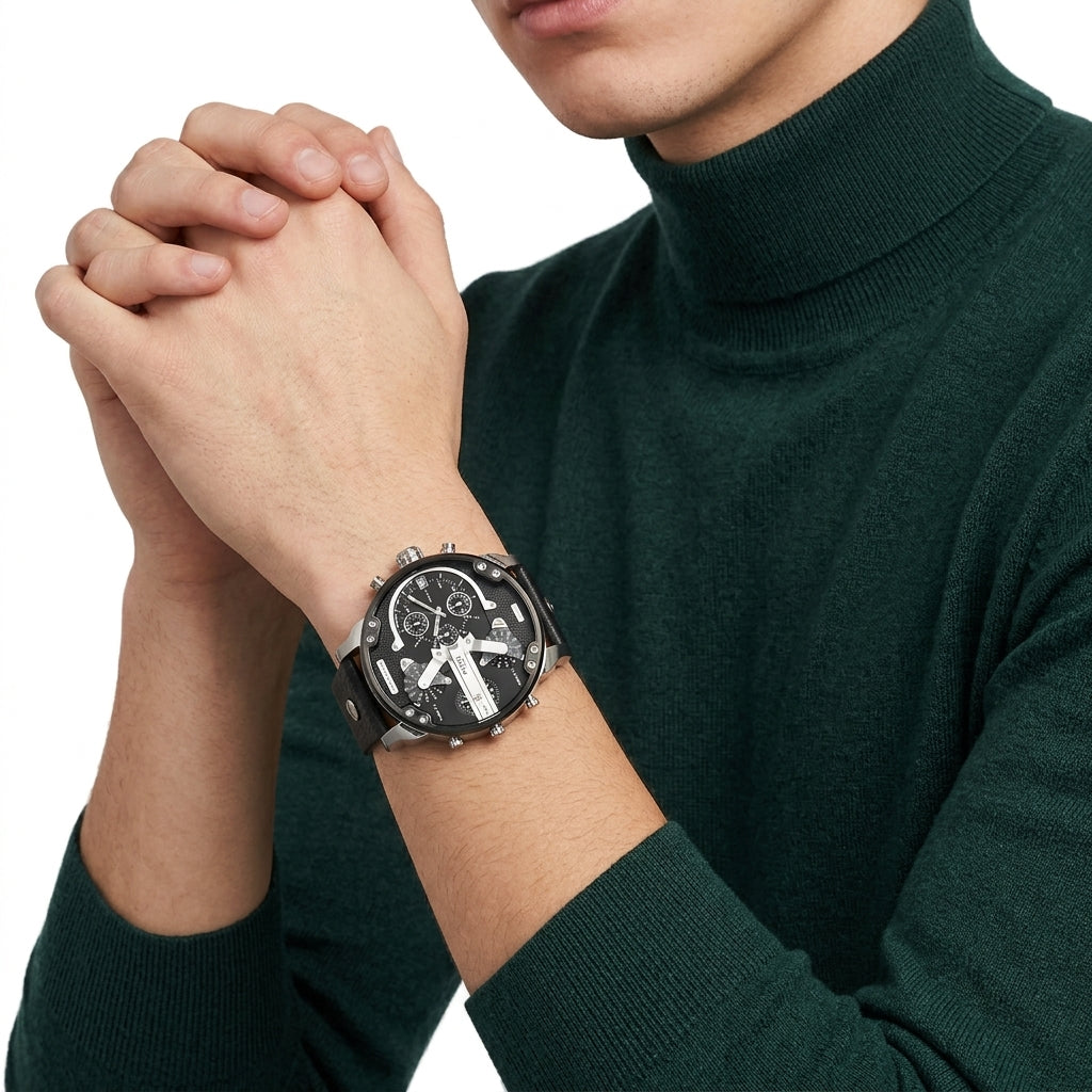 Diesel Mr. Daddy 2.0 Black Dial Genuine leather Chronograph Watch DZ7313