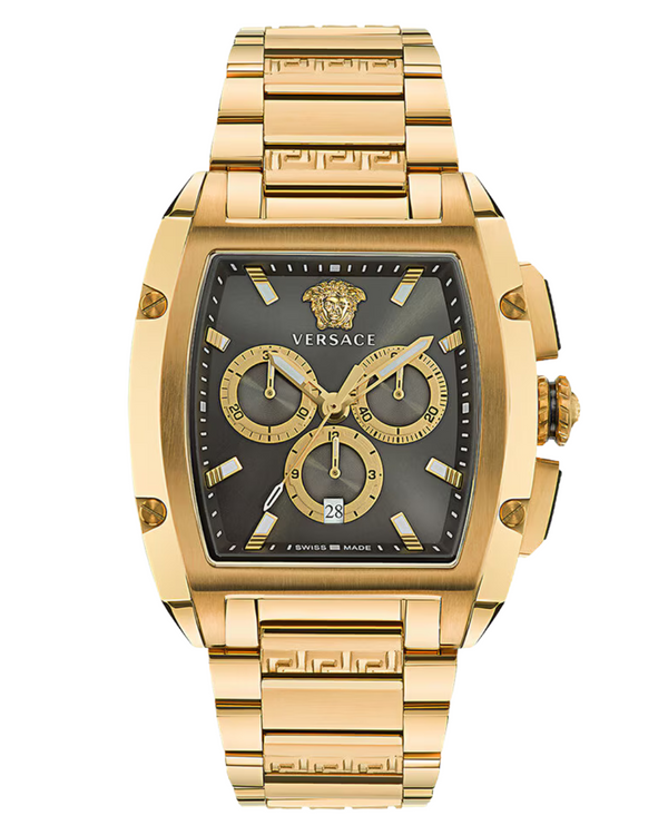 Versace Dominus Chronograph Black Dial Gold Steel Strap Watch For Men - VE6H00523