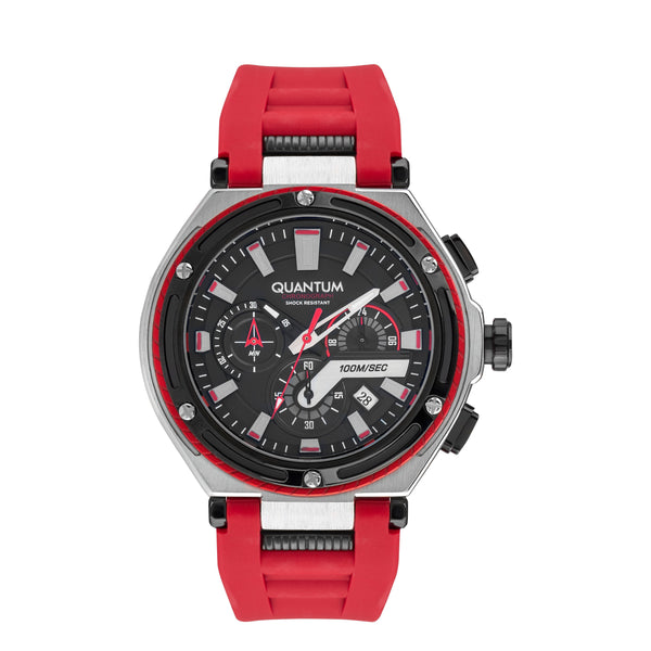 Quantum Men's Red Chronograph Silicone Strap Watch – HNG1010.359