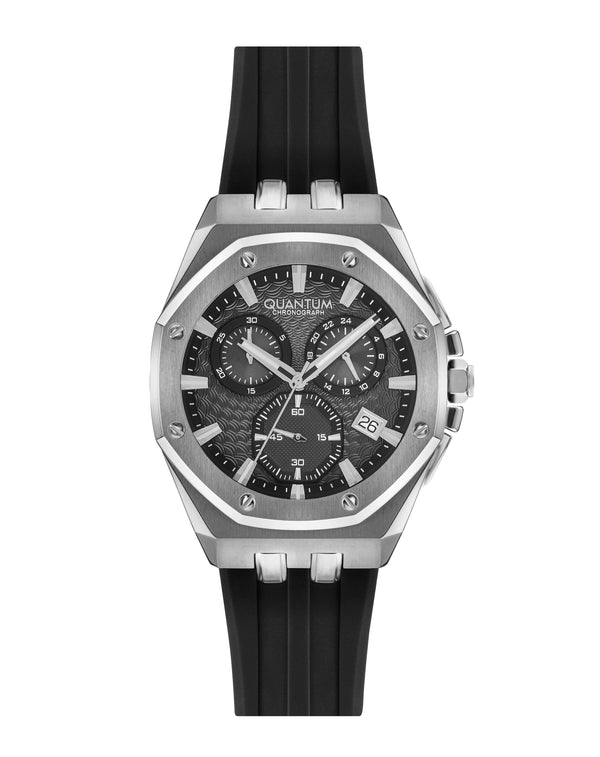 Quantum Men's Black Dial Chronograph Silicone Strap Watch – HNG949.351